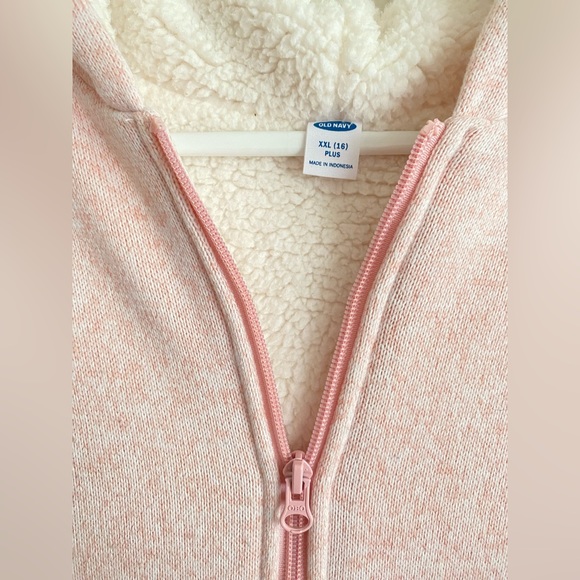 Old Navy 16 PLUS Full Zip Jacket Hoodie Sherpa Lined Sweater Knit PINK - Picture 2 of 7